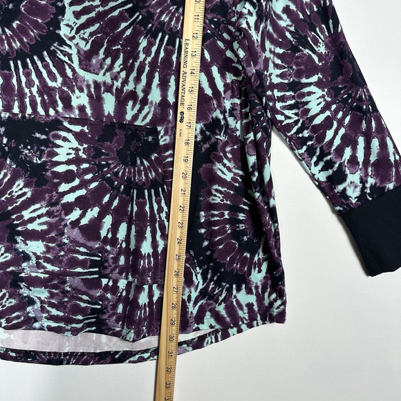 Lularoe Plus Size 3XL Tie Dye Black Purple Aqua Hoodie Knit Pull Over - Picture 6 of 6